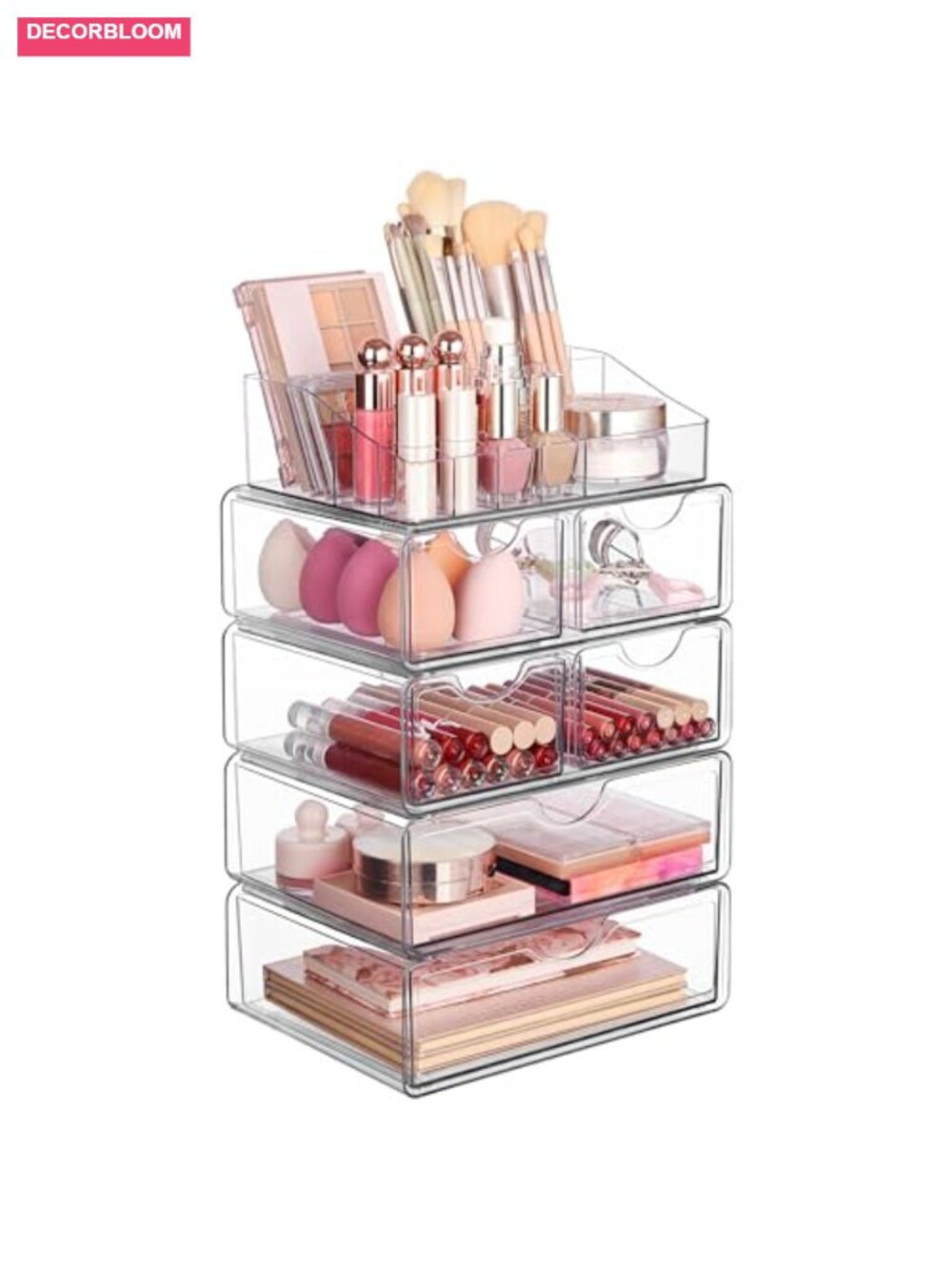 5 Tier Clear Makeup Organizer with Drawer Cosmetic Storage